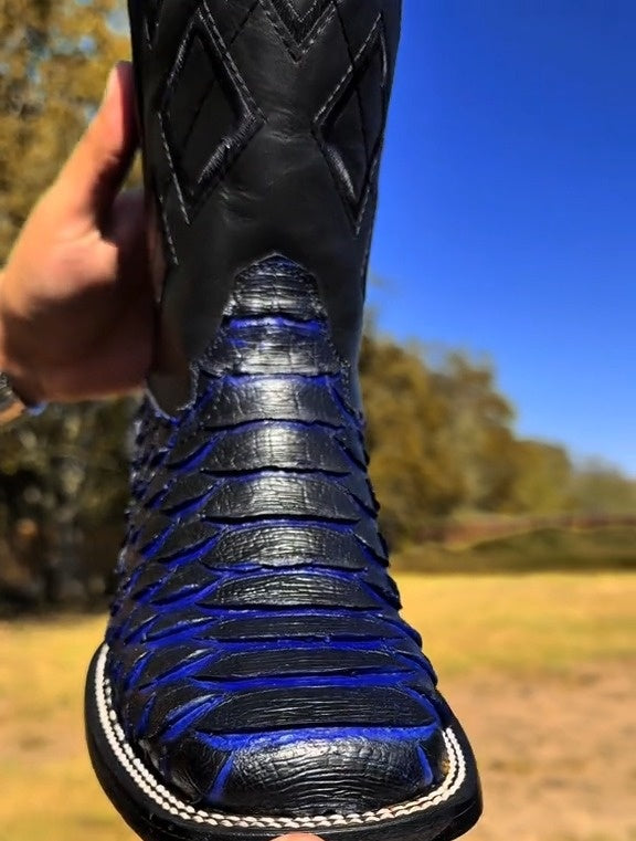 Handmade Indigo Jumbo Python Boots