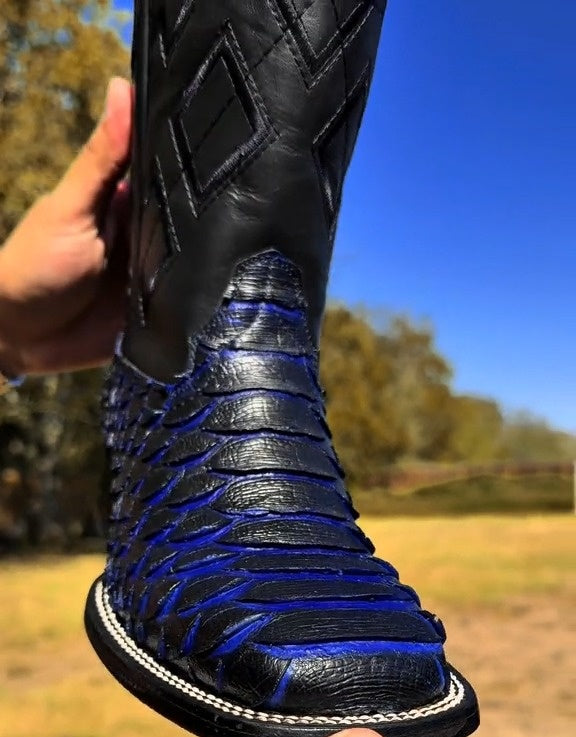 Handmade Indigo Jumbo Python Boots