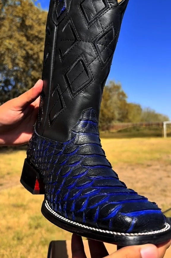 Handmade Indigo Jumbo Python Boots