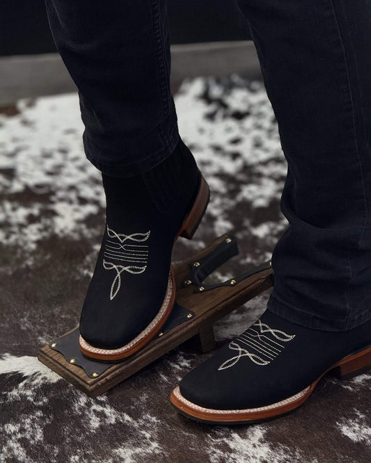 Black Square Toe Sculpted Cowboy Boots