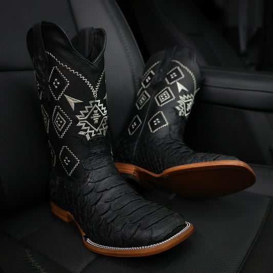 Italian Matte Python Embroidered Boots