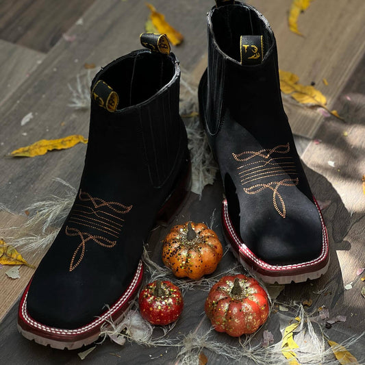 Hand Embroidered Men's Ostrich Square Head Boots