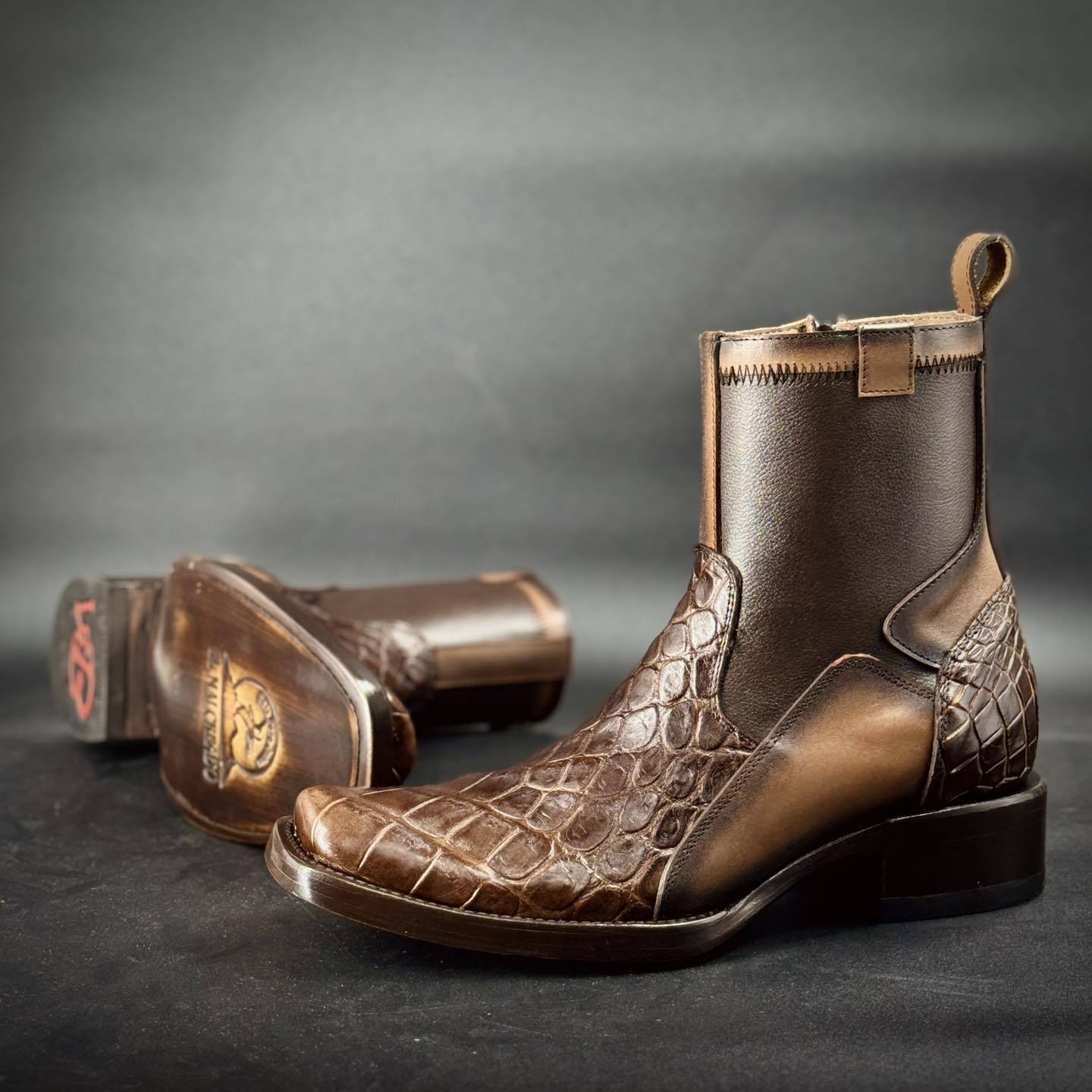 Mens British Vintage Handmade Leather Python Boots