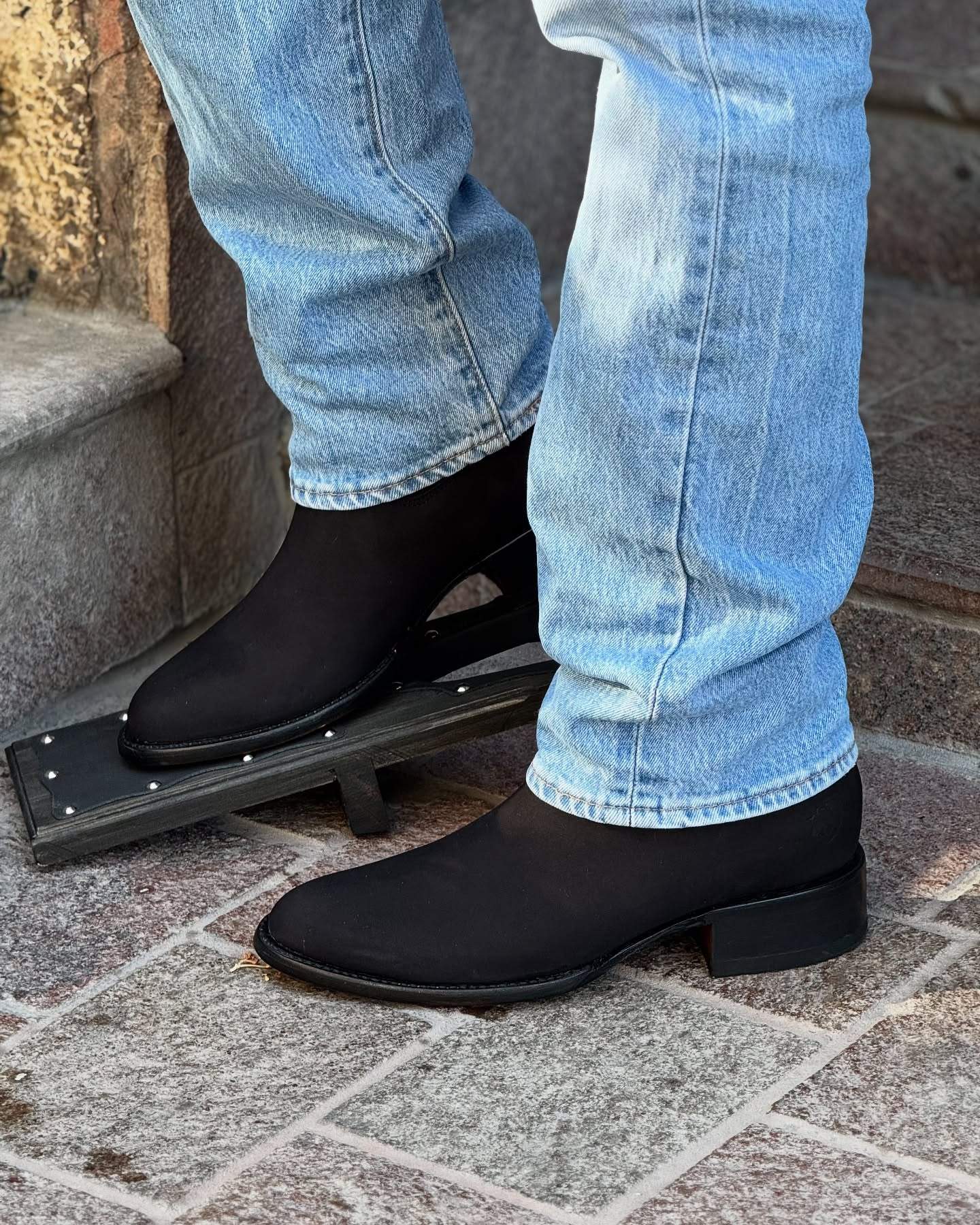 Black Cowhide Oval Boots