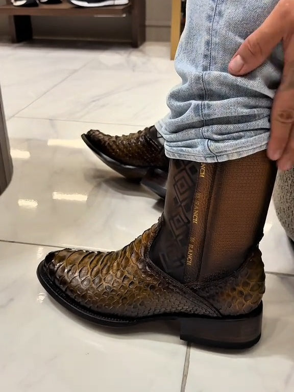 Handmade Vintage Printed Python Boots