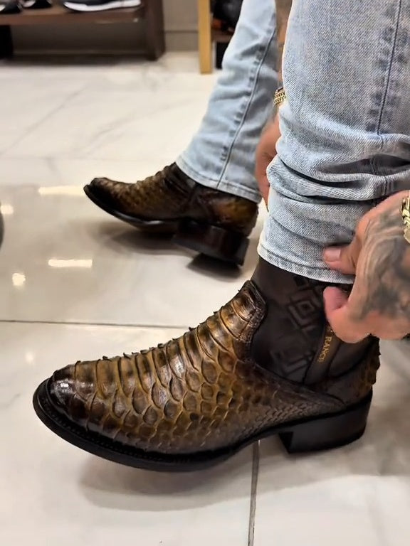 Handmade Vintage Printed Python Boots