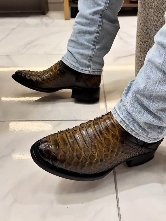 Handmade Vintage Printed Python Boots